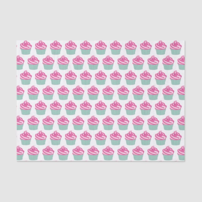 Papel De Seda Cute Pink Cupcakes Pattern Pastel Pink (Frente )