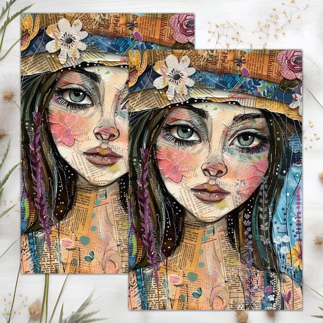 PAPEL DE SEDA CUTE QUIRKY BOHO GIRL DECOUPAGE (CUTE QUIRKY BOHO GIRL DECOUPAGE TISSUE PAPER)