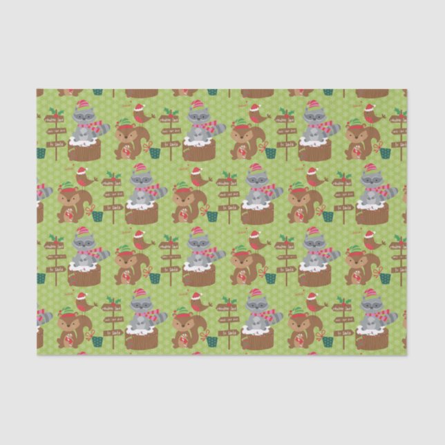 Papel De Seda Cute Raccoon e Esquilo com Flocos de Neve (Frente )