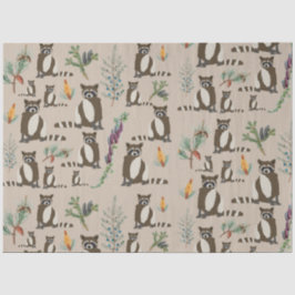 Papel De Seda Cute Raccoon em Pine Forest Pattern
