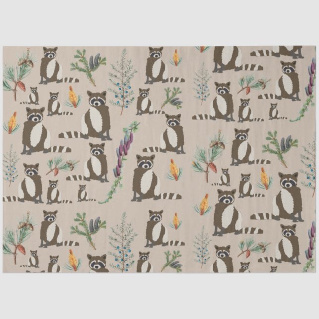 Papel De Seda Cute Raccoon em Pine Forest Pattern (Frente )