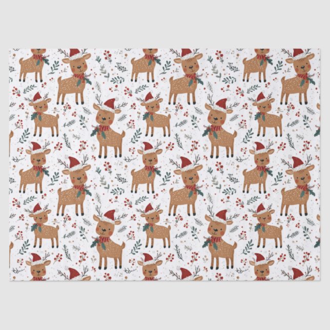 Papel De Seda Cute Retro Reindeer Christmas (Frente )
