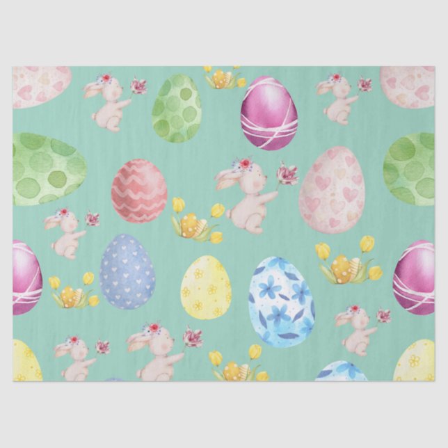 Papel De Seda Cute Sage Green Watercolor Easter Bunny (Frente )