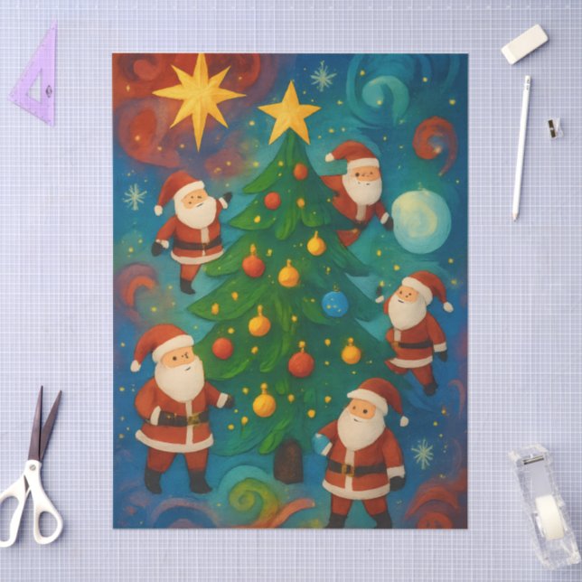 Papel De Seda Cute Santa Claus Christmas Tree Illustration (Arte )