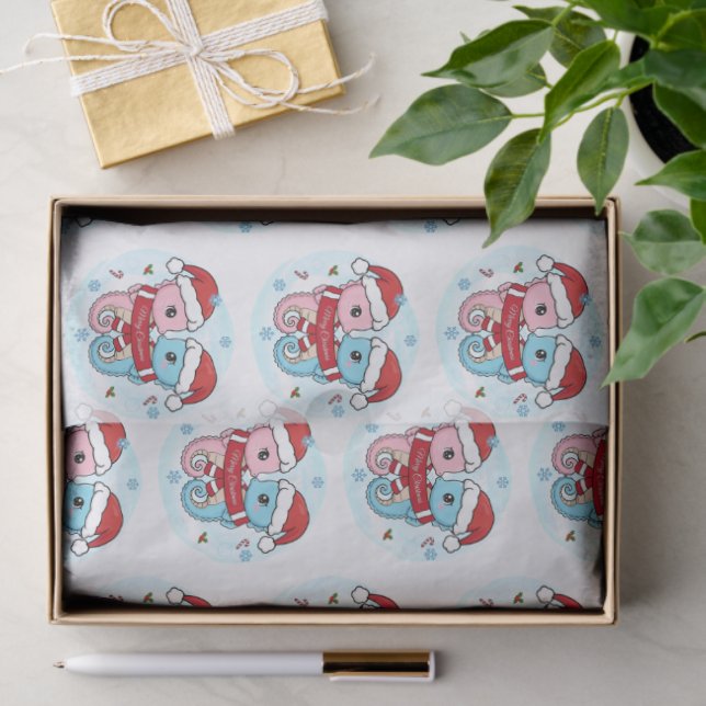 Papel De Seda Cute Seahorses Christmas Tissue Paper (Presente)