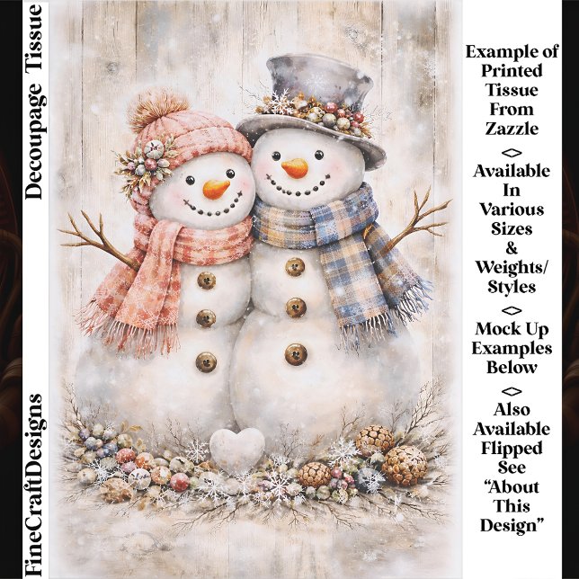 Papel De Seda Cute Shabby Chic Snowman Couple FG2L Decoupage (Criador carregado)