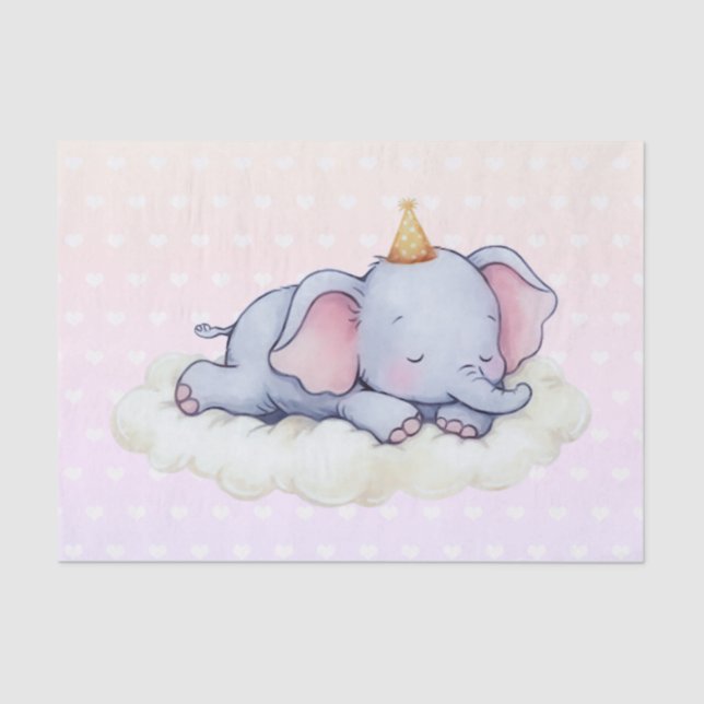 Papel De Seda Cute Sleeping Baby Elephant Baby Shower (Frente )