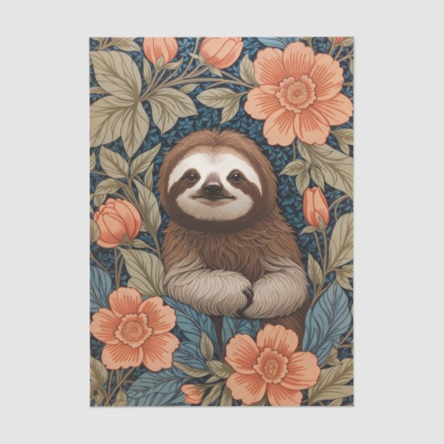 Papel De Seda Cute Sloth Elegant Floral William Morris Inspired (Frente )