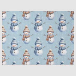 Papel De Seda Cute Snowman Blue Snowy Background Christmas