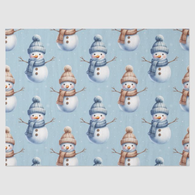 Papel De Seda Cute Snowman Blue Snowy Background Christmas (Frente )