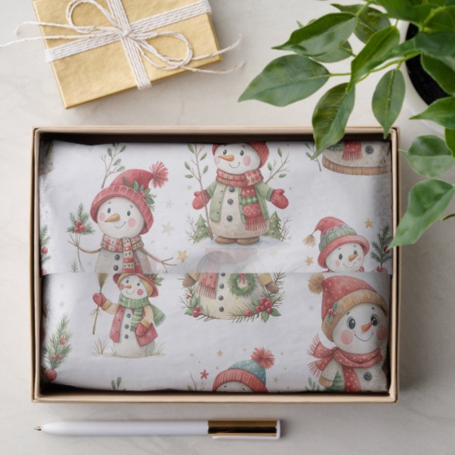 Papel De Seda Cute snowmen with wooly hats  (Presente)