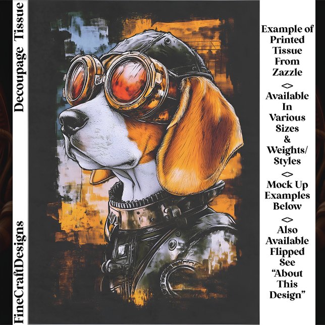 Papel De Seda Cute Steampunk Beagle Dog Aviator EZ1L Decoupage (Criador carregado)