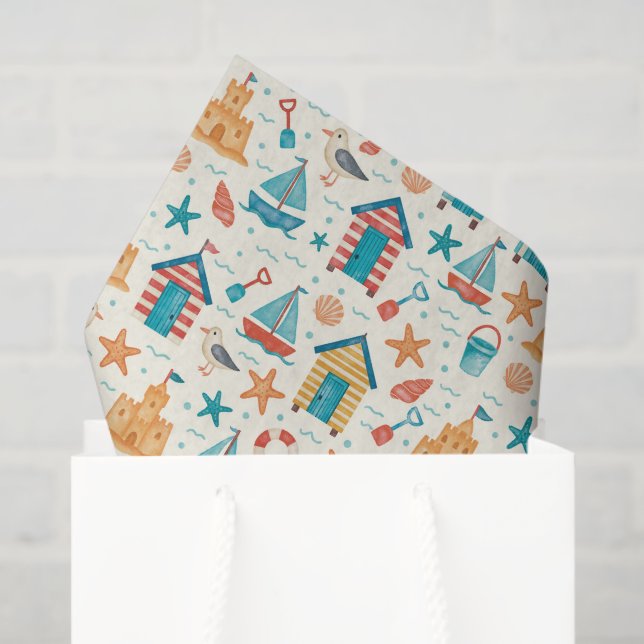 Papel De Seda Cute Summer Beach Ocean Pattern Tissue Paper (Sacola de presentes)