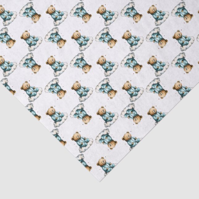 Papel De Seda Cute Teddy Bear on a Fluffy Cloud Blue PJs (Detalhes)
