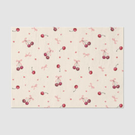 Papel De Seda Cute Vermelho Rosa Cerejas Corações Laços em Creme
