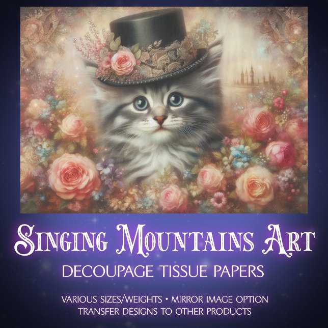 Papel De Seda Cute Victorian Cat in Top Hat Decoupage  (Criador carregado)