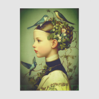 Papel De Seda  Cute Victorian Girl Floral & Birds FF3L Decoupage