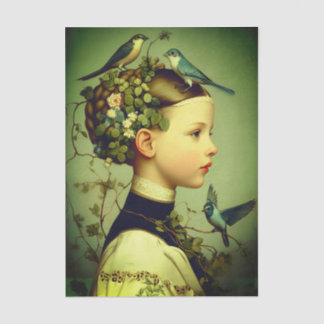 Papel De Seda  Cute Victorian Girl Floral & Birds FF3R Decoupage