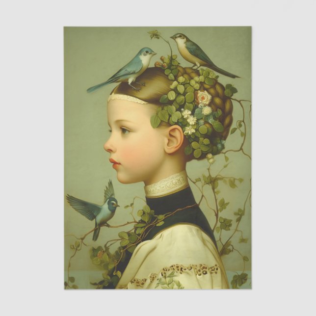 Papel De Seda  Cute Victorian Girl Floral & Birds FF4L Decoupage (Frente )