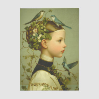 Papel De Seda  Cute Victorian Girl Floral & Birds FF4R Decoupage