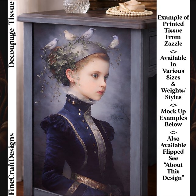 Papel De Seda  Cute Victorian Girl, Ivy & Birds FF5R Decoupage (Criador carregado)