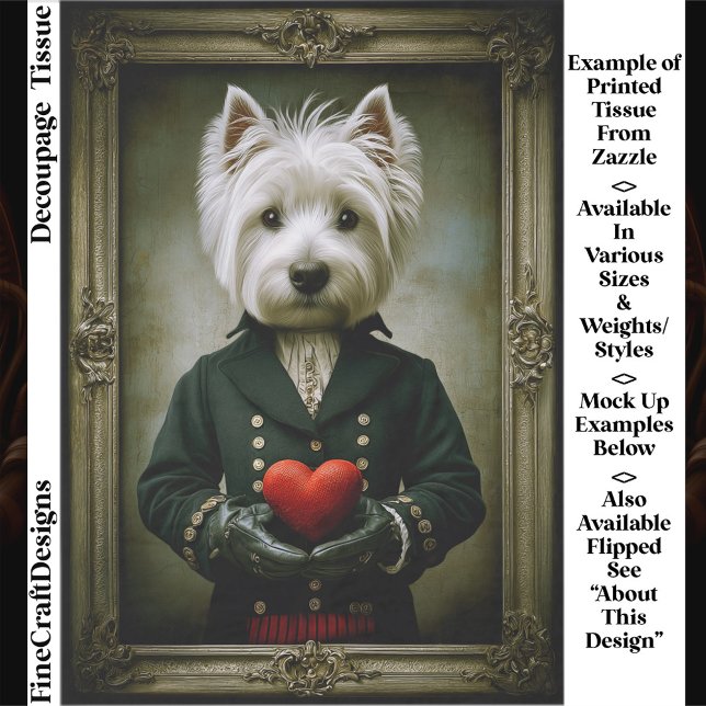 Papel De Seda Cute Victorian Westie Dog, Red Heart ES9 Decoupage (Criador carregado)