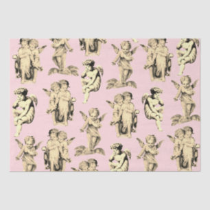 Papel De Seda Cute Vintage Beige Cupid Angels a Rosa