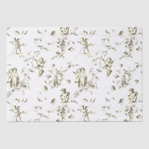Papel De Seda Cute Vintage Cupid Angels Floral Beige