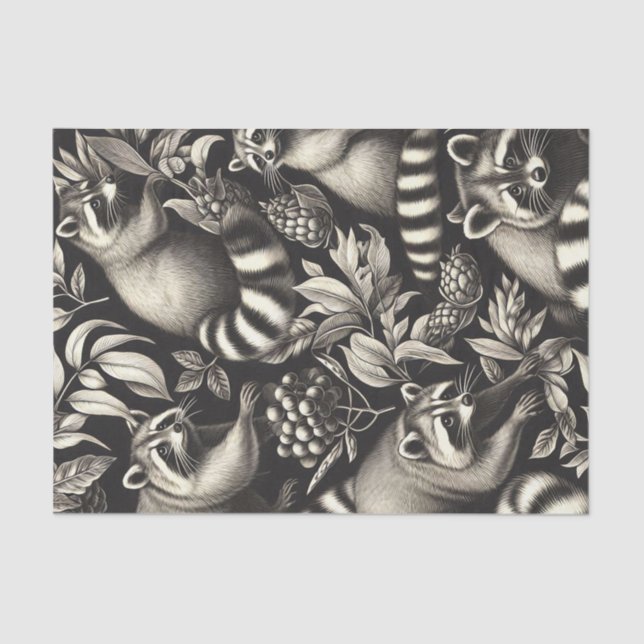 Papel De Seda Cute Vintage Racoon Seamless (Frente )