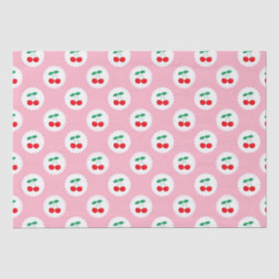 Papel De Seda Cute Vintage Verão Rosa, Branco & Cerejas Vermelha