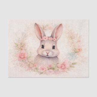 Papel De Seda Cute Watercolor Bunny with Flowers