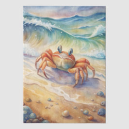 Papel De Seda Cute Watercolor Crab on Beach Decoupage