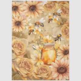 Papel De Seda Cute Watercolor Honey Bees & Sunflowers Parchment 
