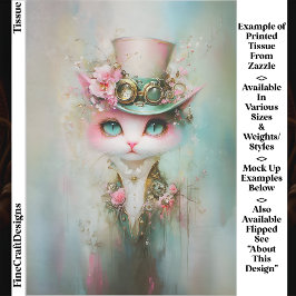 Papel De Seda Cute Whimsical Cat in Steampunk Hat EE8L Decoupage