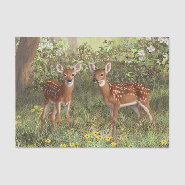 Papel De Seda Cute Whitetail Deer Twin Fawns (Frente )