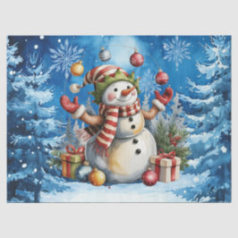 Papel De Seda Cute Winter Blue Christmas Snowman 