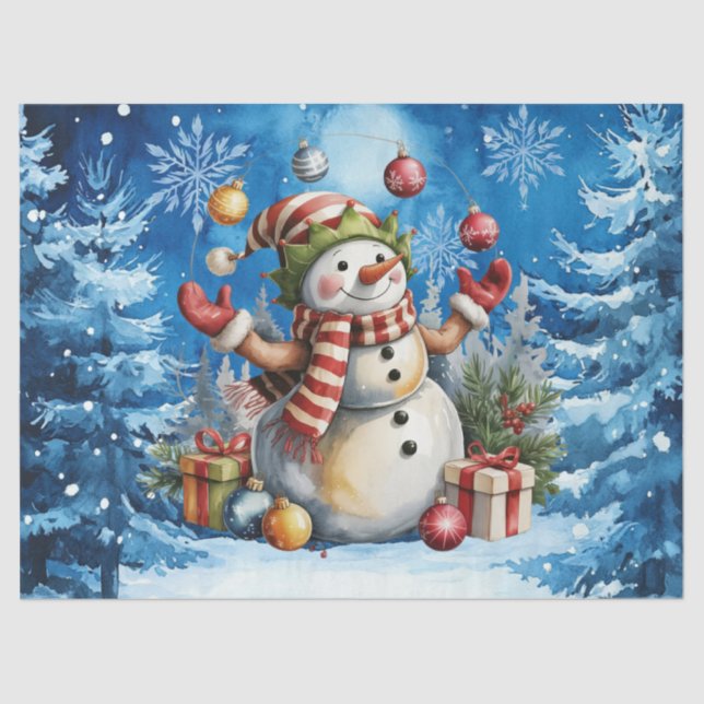 Papel De Seda Cute Winter Blue Christmas Snowman  (Frente )