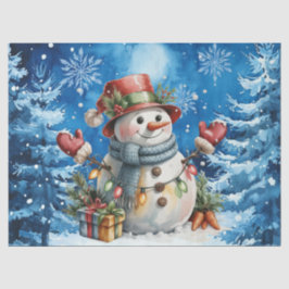 Papel De Seda Cute Winter Blue Christmas Snowman 