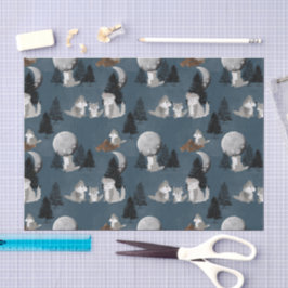 Papel De Seda Cute Wolf Pack Woodland Night Sky Moon