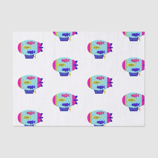 Papel De Seda Cute Zebra Fish in a Zeppelin (Frente )
