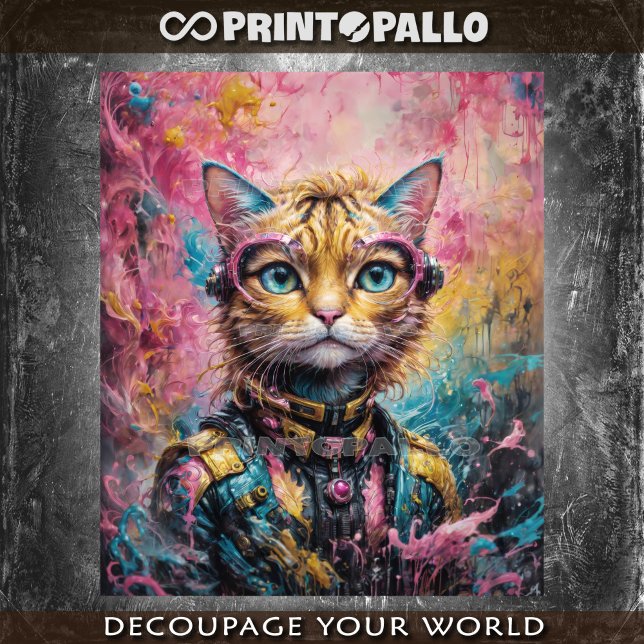 Papel De Seda Cyberpunk, um néon rosa, gato de rua (Criador carregado)