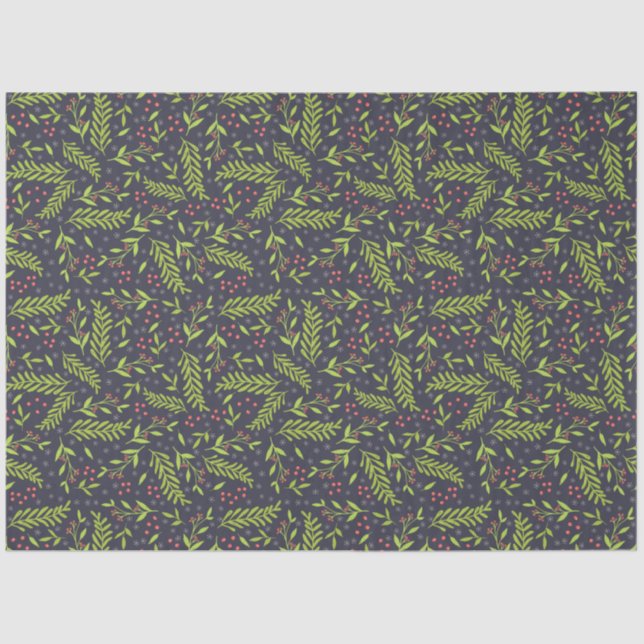 Papel De Seda Cypress Flocos de Neve Natal Berries Flores Vermel (Frente )