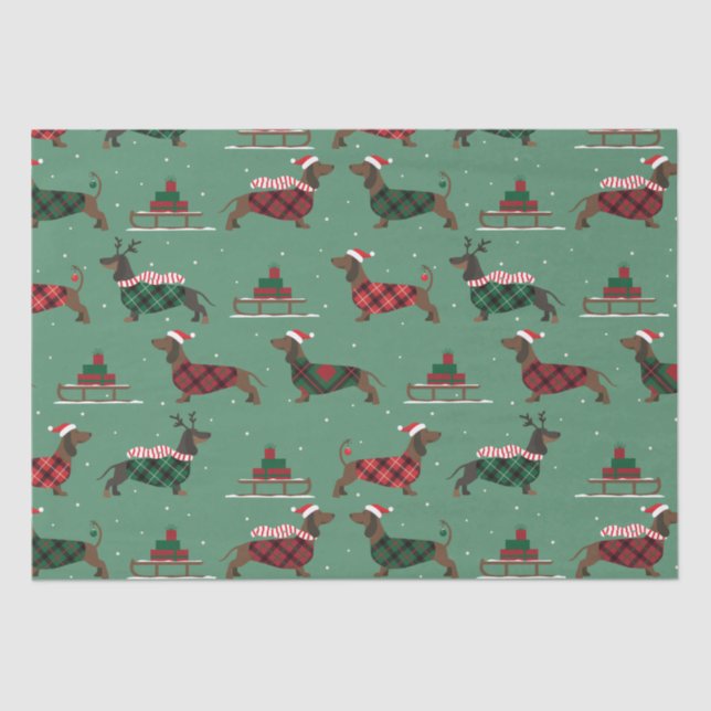 Papel De Seda Dachshances Natal Vestindo Suéter e Santa Hat (Frente )