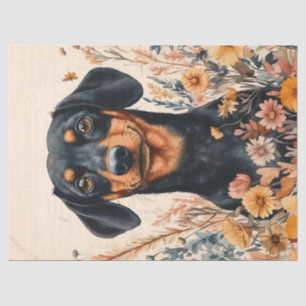 Papel De Seda Dachshund Bonito com Decoupage de Flores Selvagens