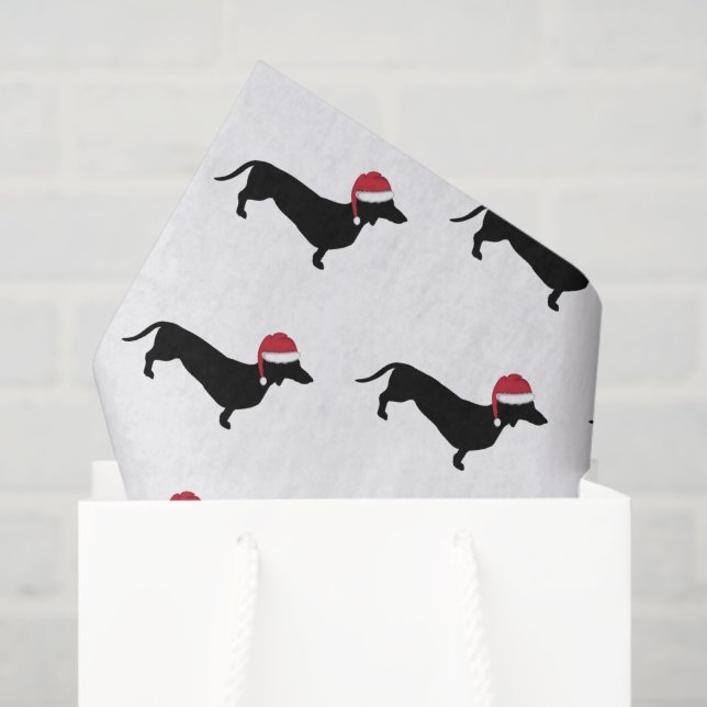Papel De Seda Dachshund com um chapéu de Papai Noel Natal (Sacola de presentes)