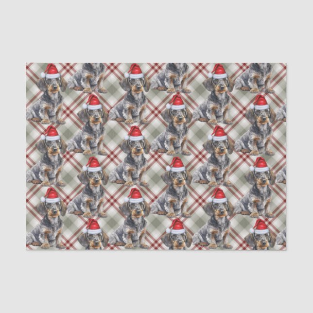 Papel De Seda Dachshund de Cabelo Malhado Papai Noel Cachorro Xa (Frente )