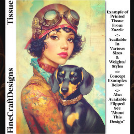 Papel De Seda Dachshund Dog DH6RF Decoupage Steampunk Girl & Dac