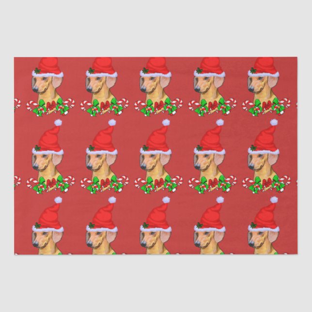 Papel De Seda Dachshund no Natal de Santa Hat (Frente )