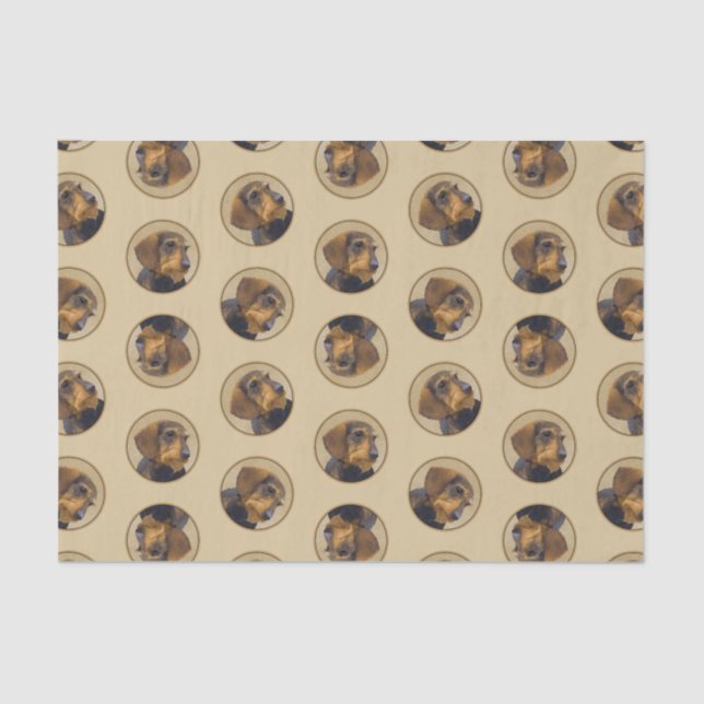 Papel De Seda Dachshund Painting Black & Tan Dog Art cabelado (Frente )