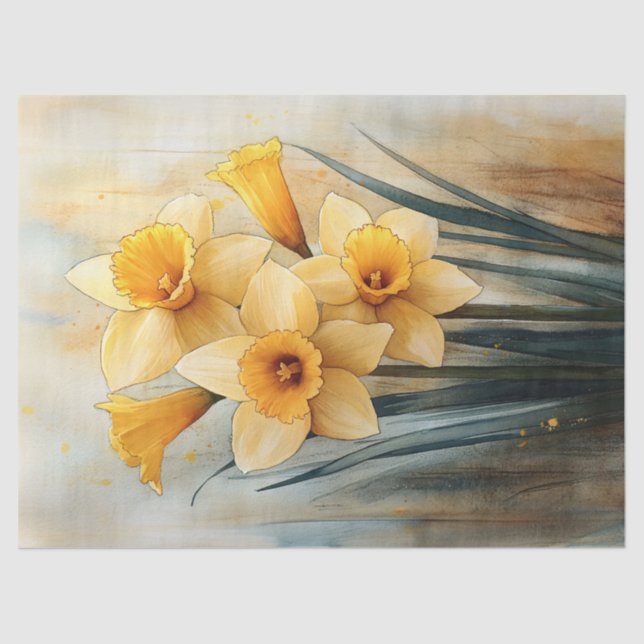 Papel De Seda Daffodils Amarelos na Decoupage de Aquarela (Frente )